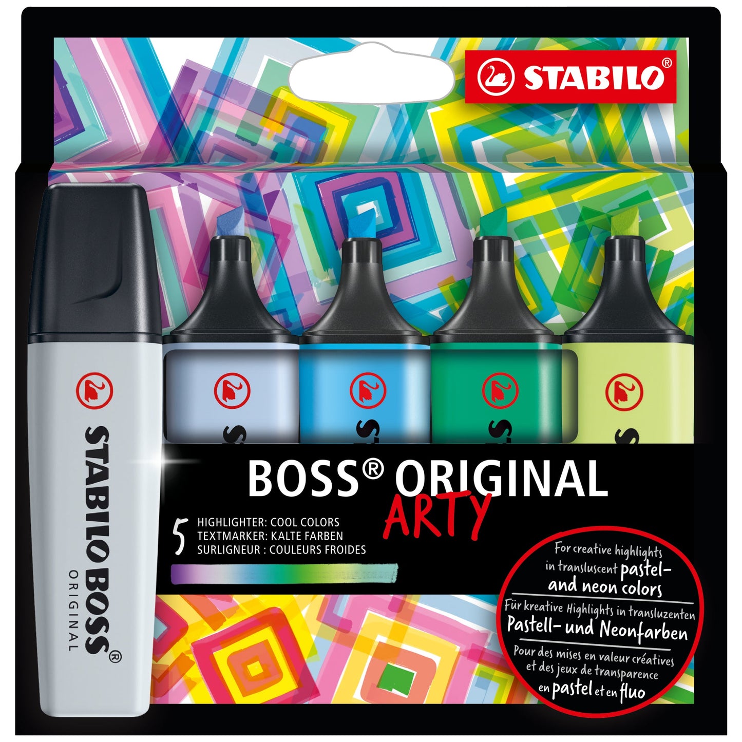 STABILO® Textmarker BOSS® ORIGINAL ARTY 2-5mm farbig sortiert Keilspitze 5 St./Pack.