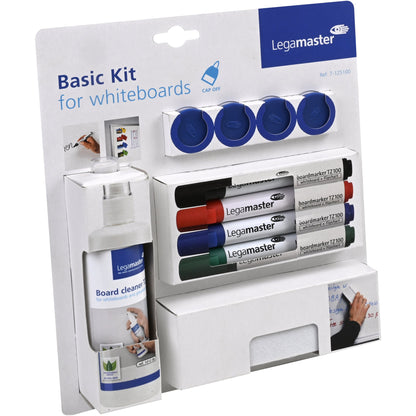 Legamaster Starterset Whiteboard Basic Kit 4 Boardmarker TZ100 (schwarz, rot, blau, grün), 1 Whiteboardlöscher, 1 Whiteboardreiniger 125 ml, 4 Haftmagnete Ø 30 mm