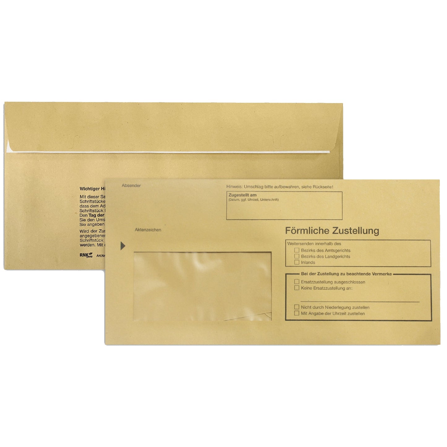 RNK Verlag Zustellungsumschlag DIN lang 220 x 110 mm (B x H) mit Fenster mit Haftklebung Papier, 100 % recycelt recyclinggelb Förmliche Zustellung