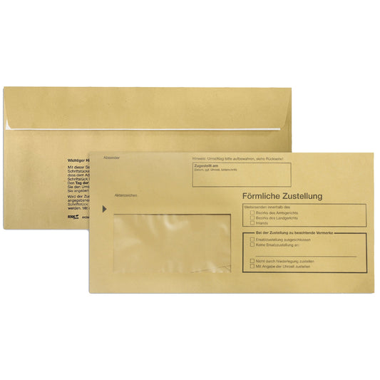 RNK Verlag Zustellungsumschlag DIN lang 220 x 110 mm (B x H) mit Fenster mit Haftklebung Papier, 100 % recycelt recyclinggelb Förmliche Zustellung