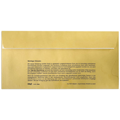 RNK Verlag Zustellungsumschlag DIN lang 220 x 110 mm (B x H) mit Fenster mit Haftklebung Papier, 100 % recycelt recyclinggelb Förmliche Zustellung
