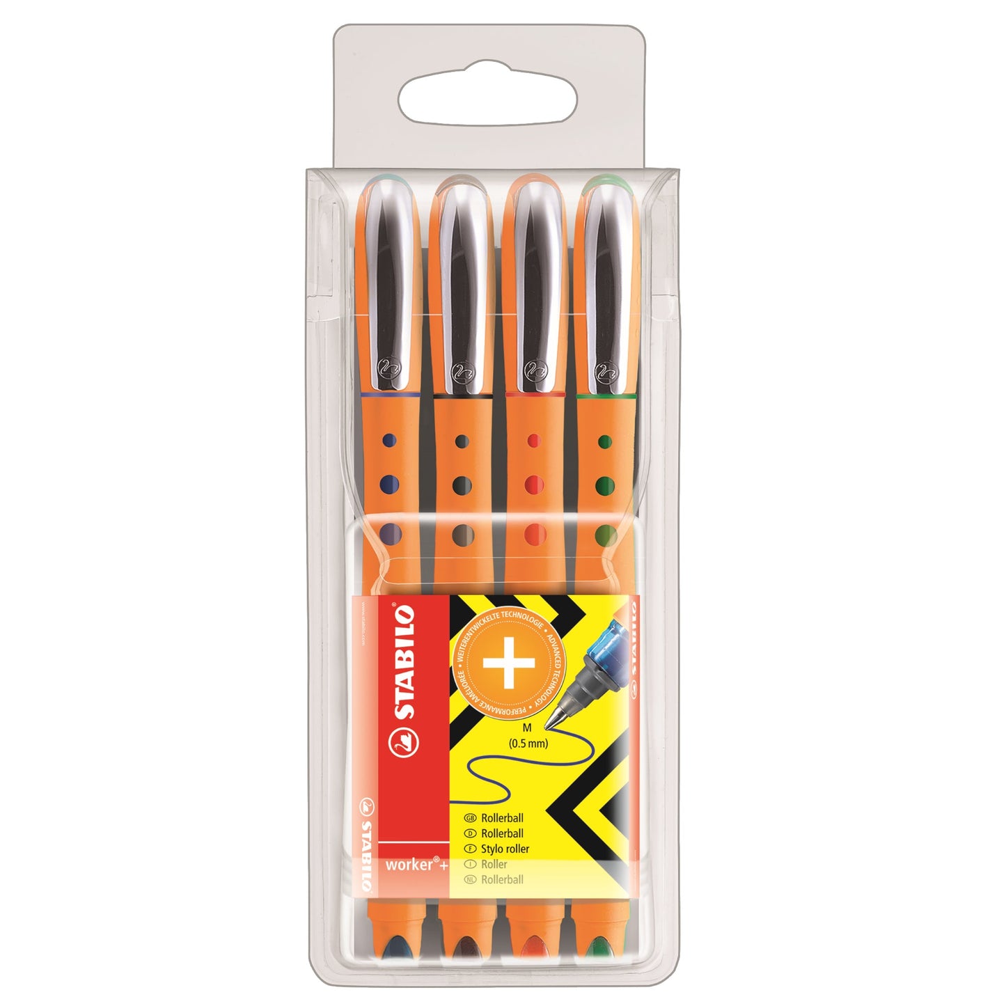 STABILO® Tintenroller worker®+ medium 0,5mm farbig sortiert Rundspitze nicht dokumentenecht 4 St./Pack.