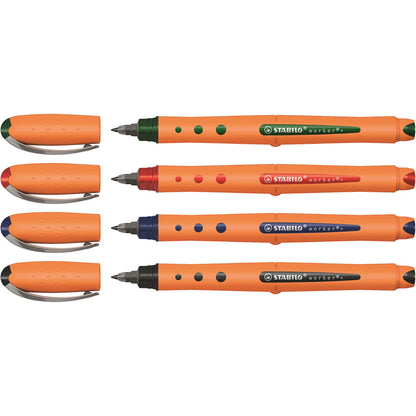 STABILO® Tintenroller worker®+ medium 0,5mm farbig sortiert Rundspitze nicht dokumentenecht 4 St./Pack.