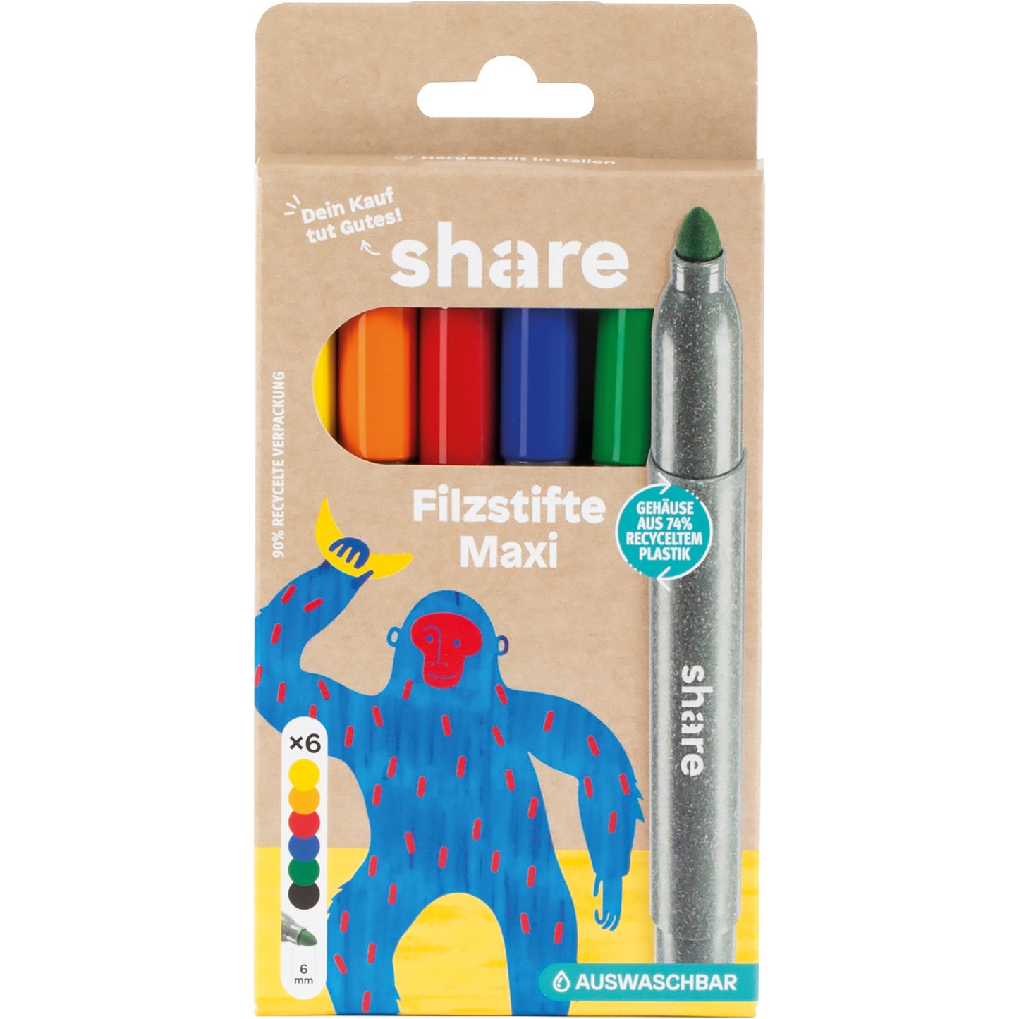 share Fasermaler Maxi 2mm farbig sortiert auswaschbar 6 St./Pack.
