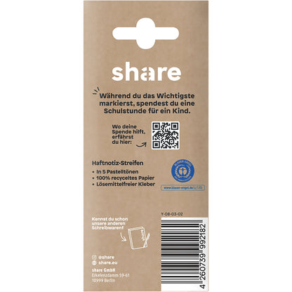 share Haftmarker 50 x 15 mm (B x H) pastellviolett, pastellgelb, pastellgrün, pastellrosa, pastellblau 40 Bl./Block 5 Block/Pack.