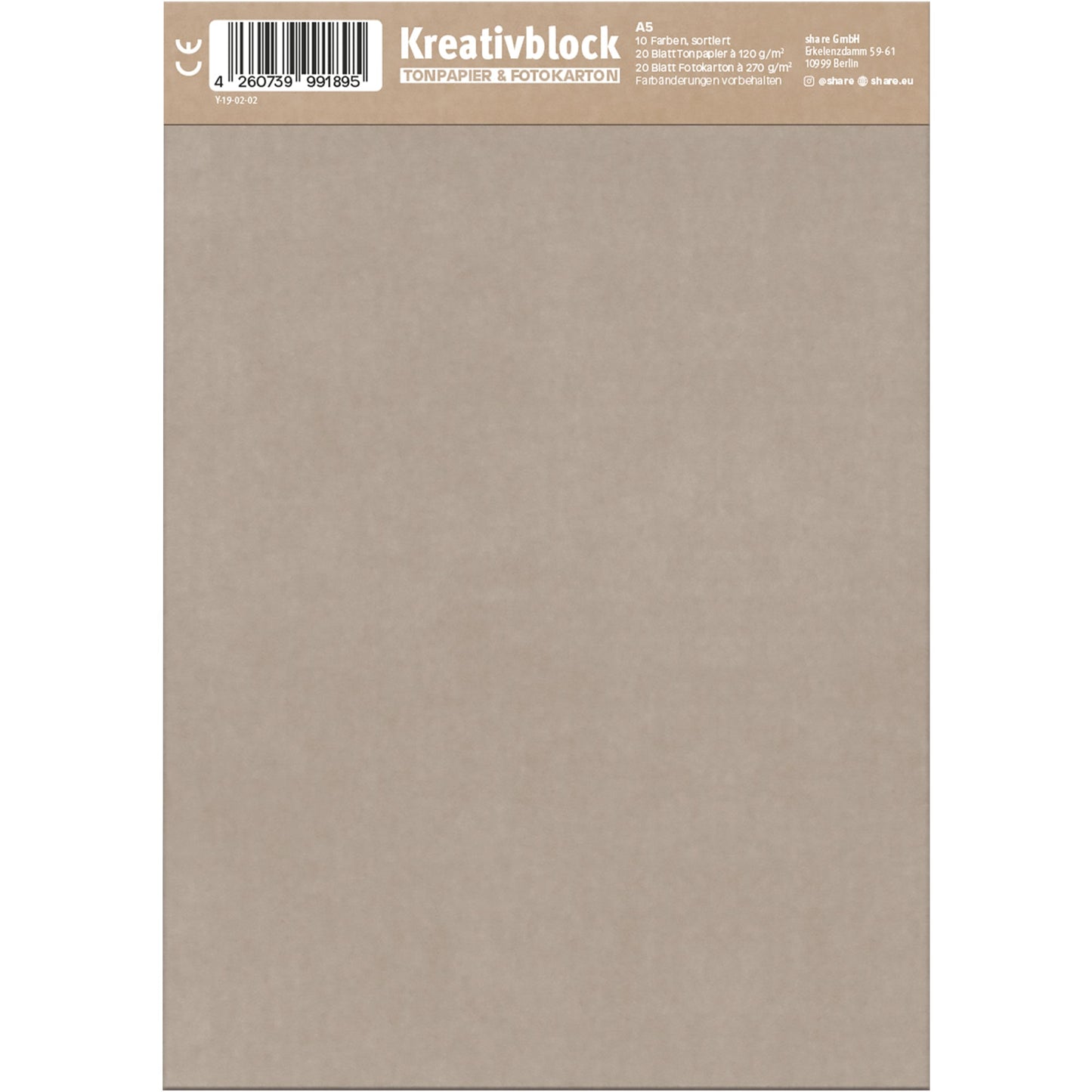 share Bastelblock DIN A5 20 Bl. Tonpapier (120g/m²), 20 Bl. Fotokarton (270g/m²) Je 4 x rot, blau, grün, gelb, orange, braun, türkis, dunkelblau, warmbeige, lavendel 40 Bl.