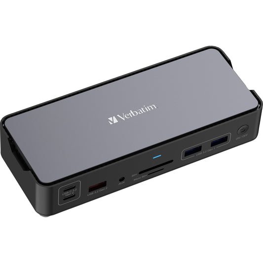 Verbatim Dockingstation CDS-15 16,8 x 3,3 x 6,9 cm (B x H x T) USB-C 1 x USB-A 2.0, 3 x USB-A 3.2 (Gen 1/2), 2 x USB-C 3.2 (Gen 2), 1 x USB-C (PowerDelivery, 100 W), 2 x HDMI, 1 x DisplayPort 1.4, 1 x RJ45 Gigabit, 1 x USB-C Host, 1 x 3,5 mm Klinkenbuchse