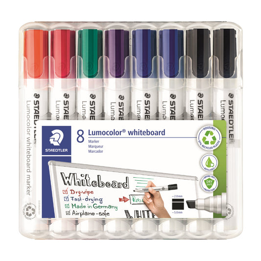 STAEDTLER® Whiteboardmarker Lumocolor® 351 2-5mm je 1 x orange, rot, violett, grün, je 2 x blau, schwarz 8 St./Pack.