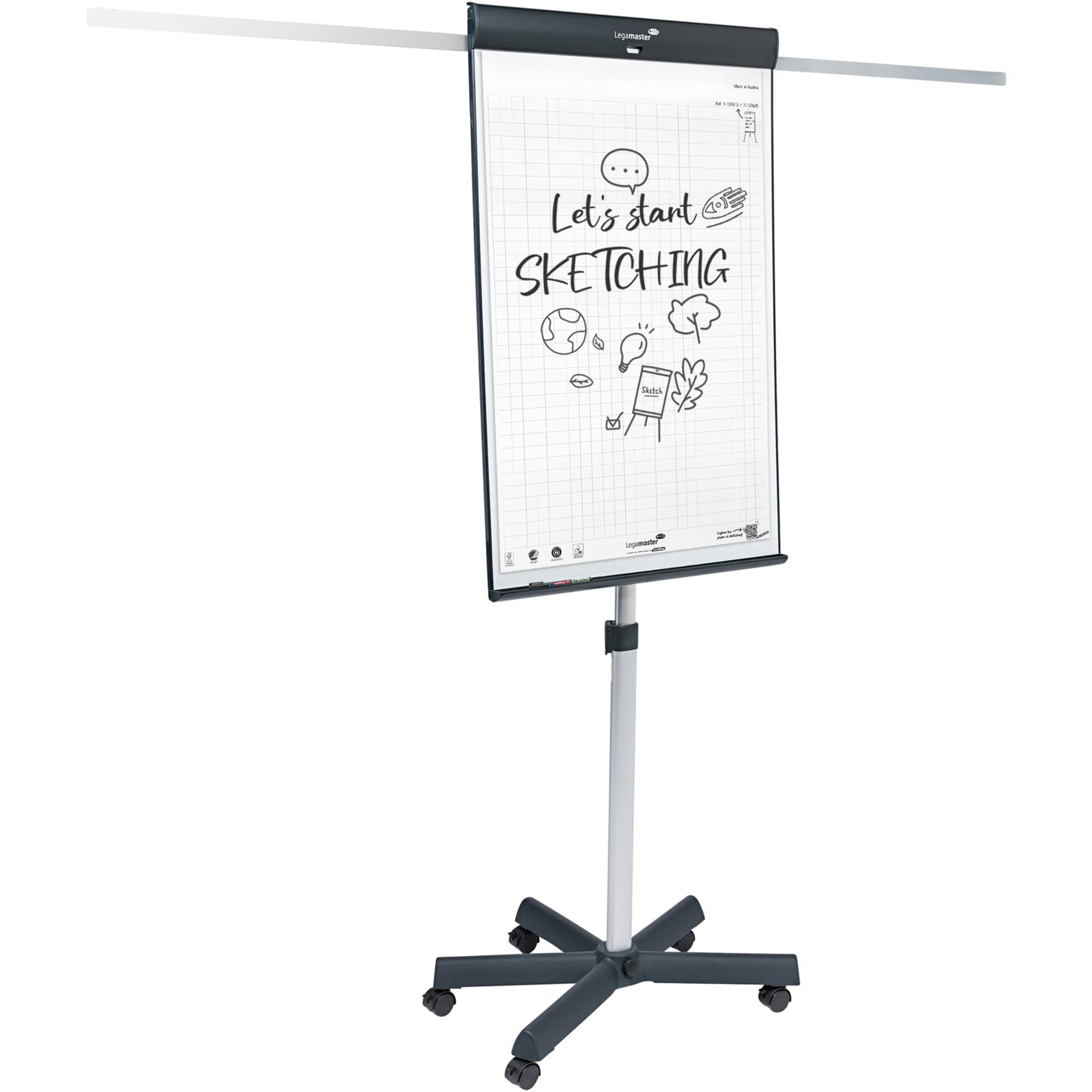 Legamaster Mobiles Flipchart SKETCH PRO star base mit Ablageschale Sternfuß mit 5 Rollen Stahl anthrazit