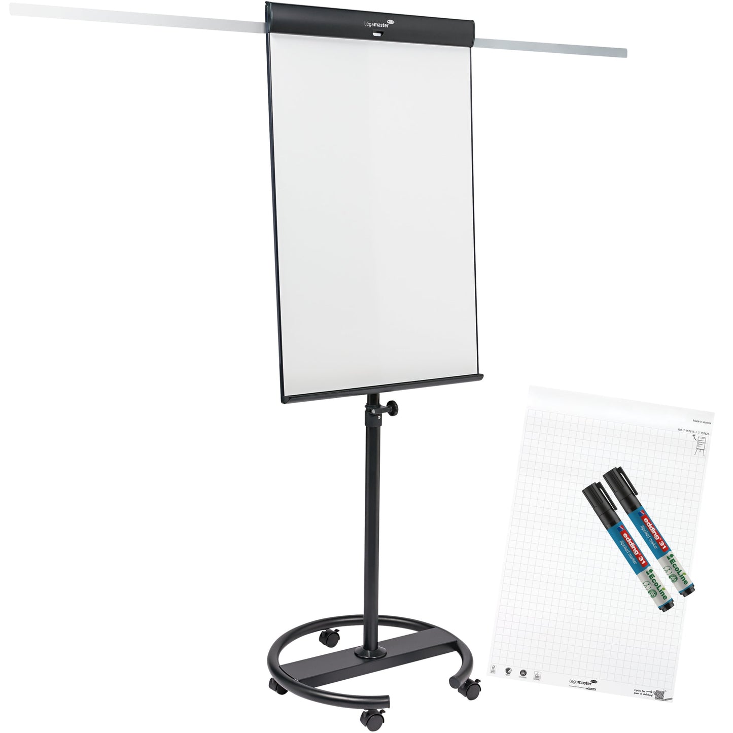 Legamaster Mobiles Flipchart SKETCH PRO round base mit Ablageschale Rundfuß mit 5 Rollen Stahl anthrazit