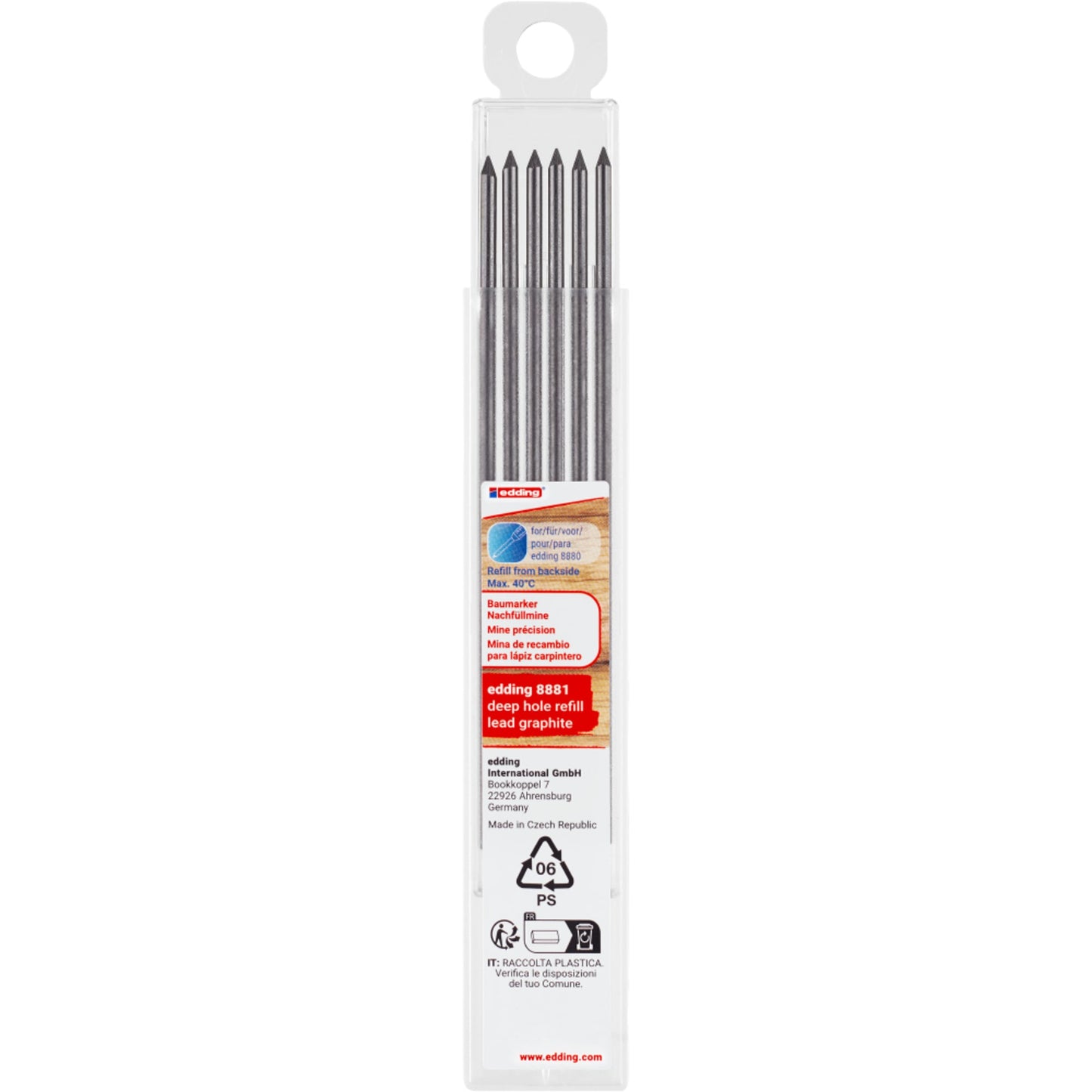 edding Nachfüllmine Tieflochmarker e-8881 1-3mm graphit Rundspitze 6 St./Pack.