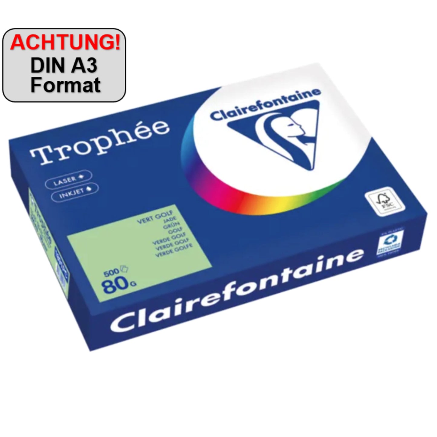 Clairefontaine Kopierpapier Trophée Color DIN A3 80g/m² elementar chlorfrei gebleicht, holzfrei grün 500 Bl./Pack.