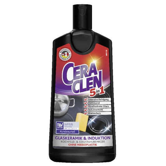 CERACLEN Glaskeramikreiniger 5in1 Glaskeramik Kochfelder, Induktion Kochfelder, Edelstahl Flasche Kunststoff 0,2l