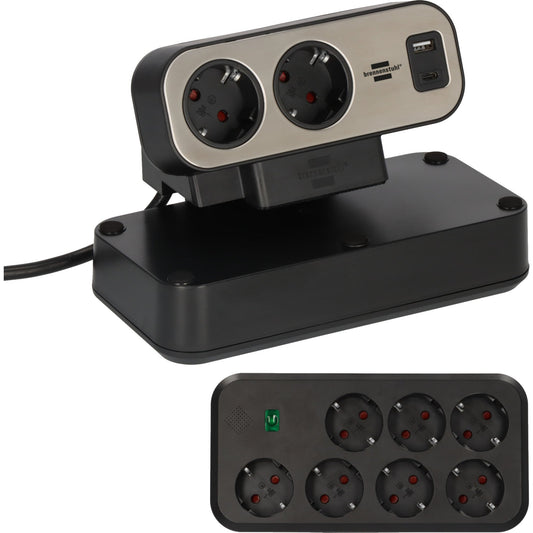 brennenstuhl® Tischsteckdosenleiste estilo Duplex 9 Steckdosen 2m 2 USB Ports schwarz/silber