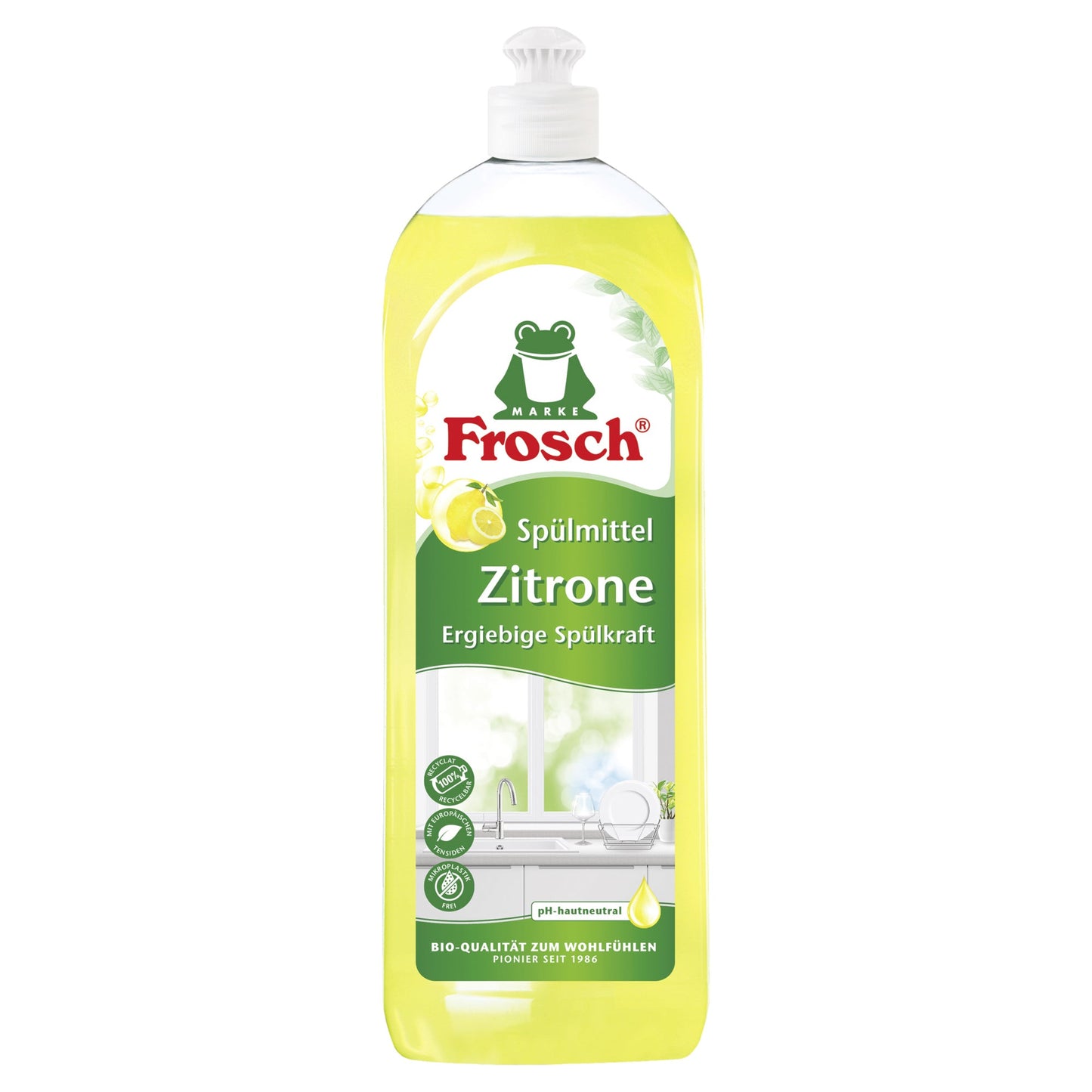 Frosch Geschirrspülmittel Zitrone biologisch abbaubar frei von Mikroplastik pH-Wert: 5,2 Kunststoff recycelbar 0,75l
