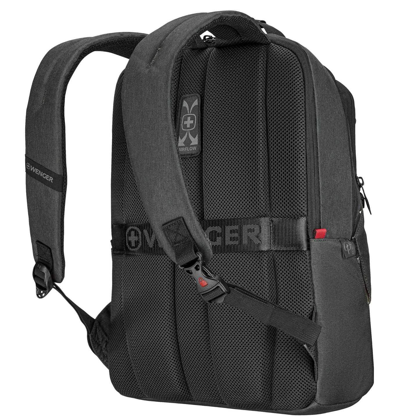 Wenger Notebookrucksack MX ECO Professional Reißverschluss SmartOrg Organizer zur Aufbewahrung von Kabeln, Ladegeräten und Visitenkarten, erweiterbare versteckte Seitentaschen PET, recycelt grau