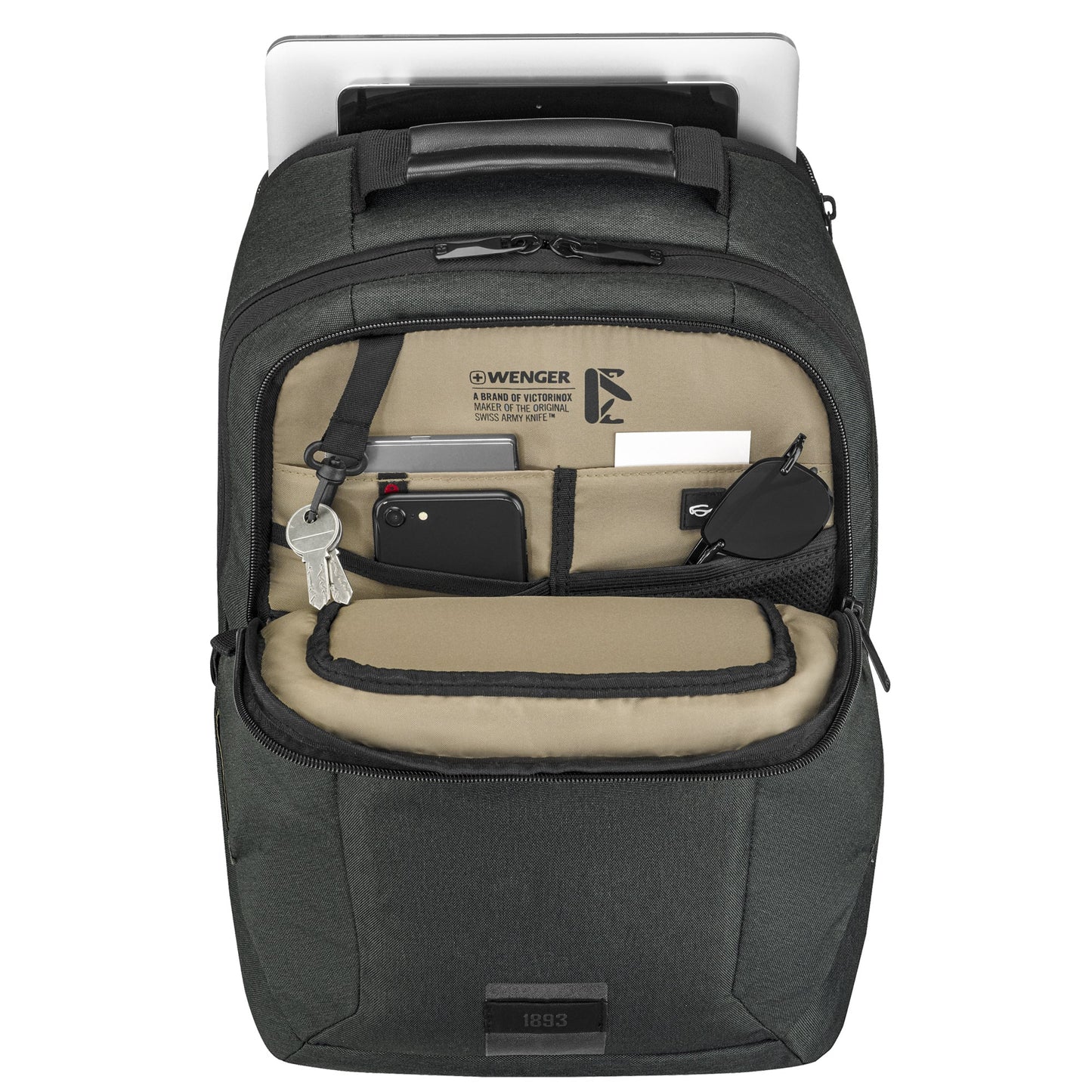 Wenger Notebookrucksack MX ECO Professional Reißverschluss SmartOrg Organizer zur Aufbewahrung von Kabeln, Ladegeräten und Visitenkarten, erweiterbare versteckte Seitentaschen PET, recycelt grau