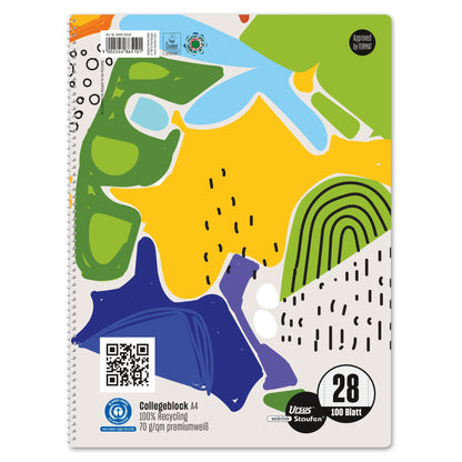 Staufen Collegeblock Style DIN A4 kariert mit Rand innen/außen 70g/m² 100 % Recyclingpapier farbig sortiert (freie Farbauswahl nicht möglich) 100 Bl.