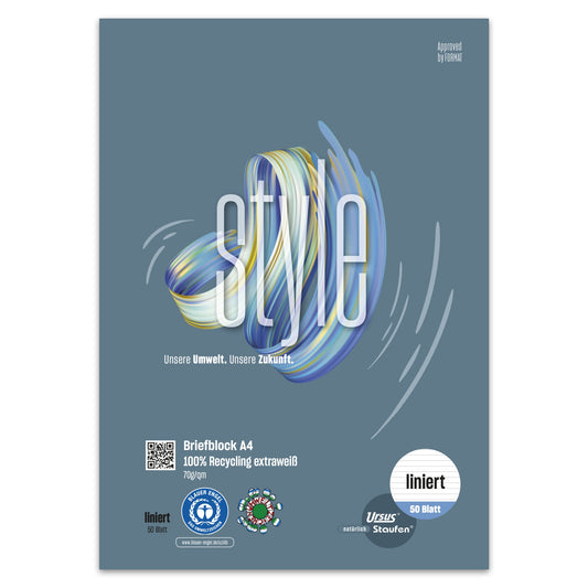 Staufen Briefblock Style DIN A4 liniert 70g/m² blau premiumweiß 50 Bl.