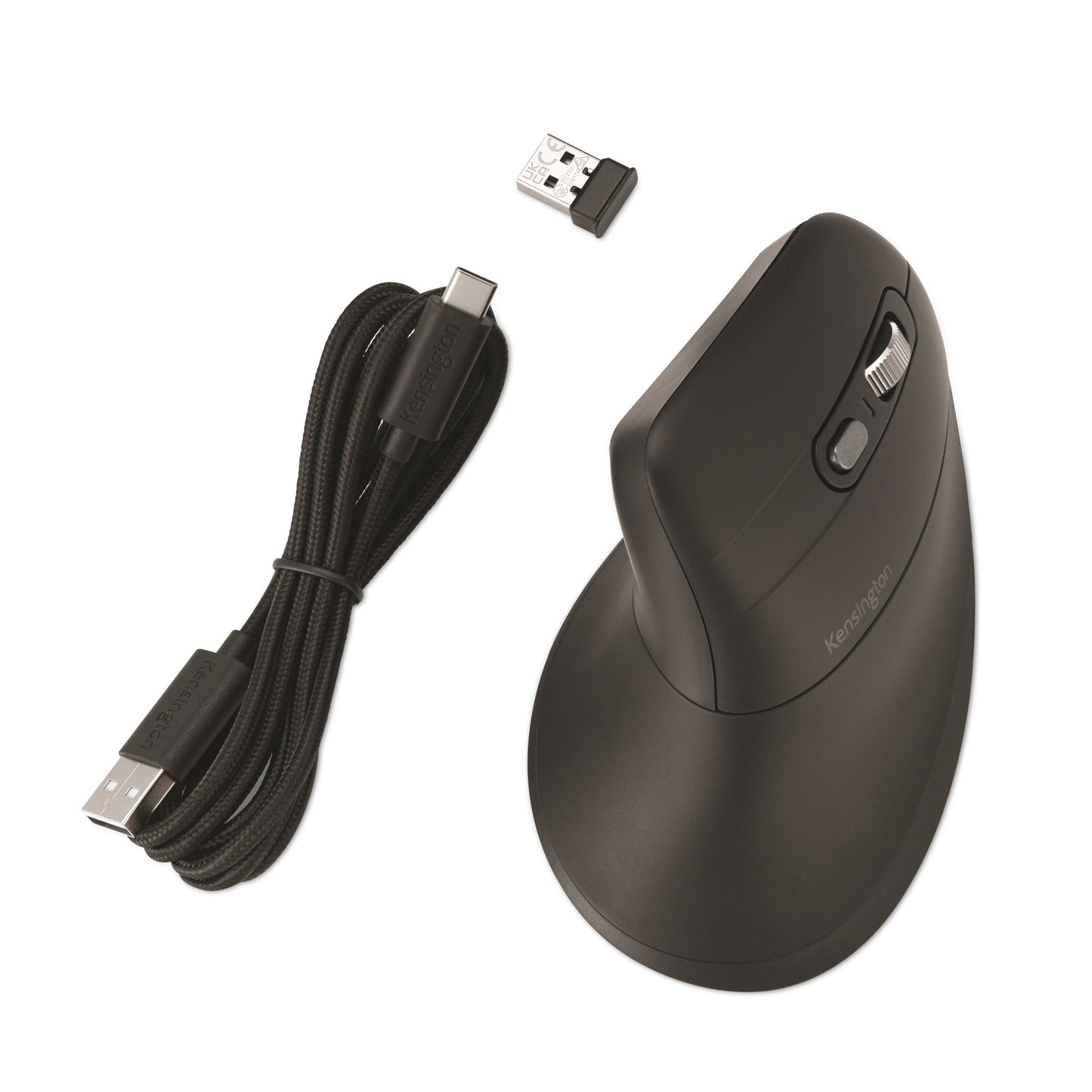 Kensington Optische PC Maus Pro FitT Ergo My 630 EQ Rechtshänder ergonomisch USB-A 10m Akku inkl. USB-A Nano-Receiver, USB-C/USB-A-Ladekabel (1,5 m) schwarz