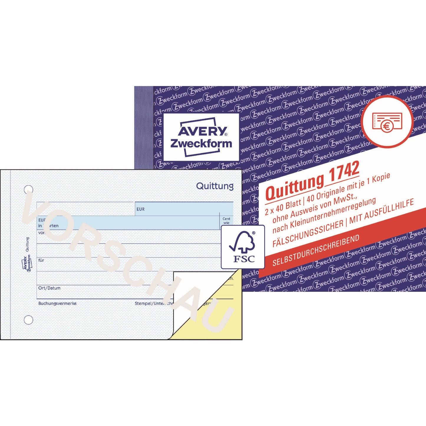 Avery Zweckform Quittung 1742 DIN A6 quer selbstdurchschreibend 1 Durchschlag 2 x 40 Bl.