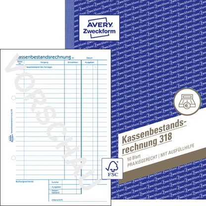Avery Zweckform Kassenabrechnung 318 DIN A5 nicht selbstdurchschreibend 50 Bl.