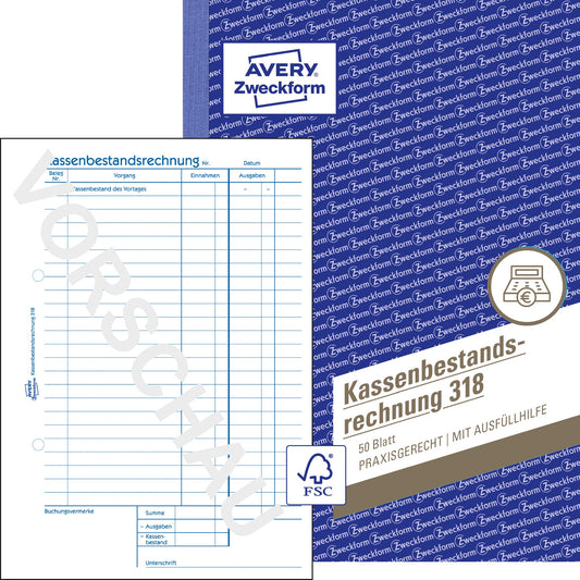 Avery Zweckform Kassenabrechnung 318 DIN A5 nicht selbstdurchschreibend 50 Bl.