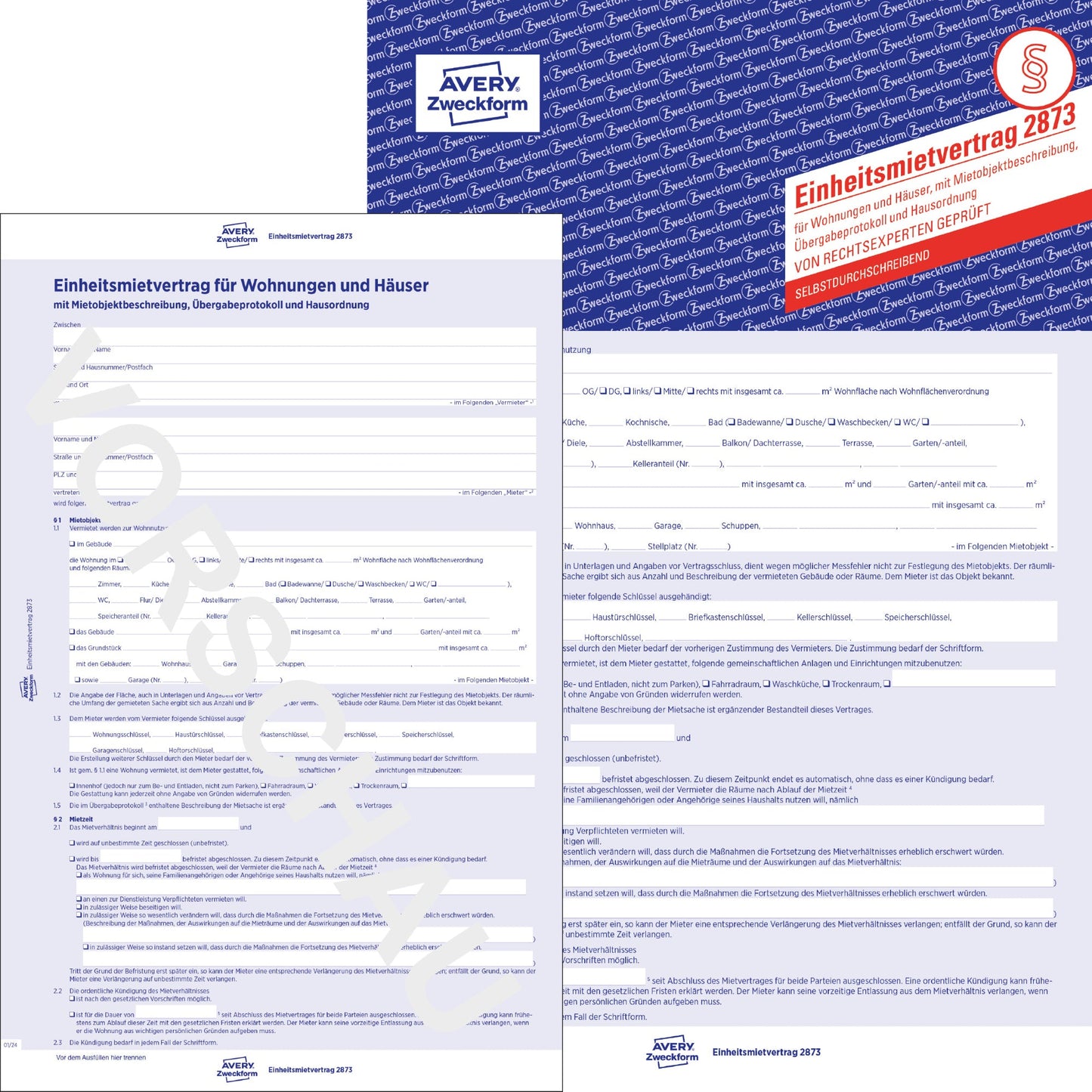 Avery Zweckform Mietvertrag 2873 DIN A4 selbstdurchschreibend 1 Durchschlag 2 x 5 Bl. 5 St./Pack.