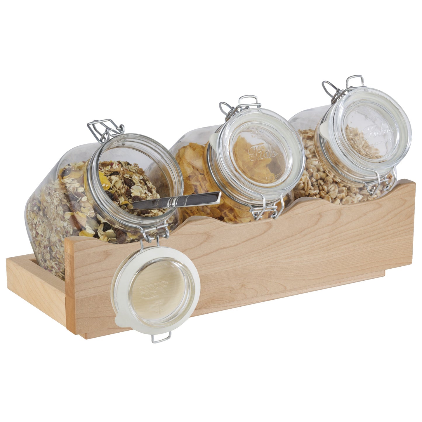 APS Buffetständer GOOD MORNING 43 x 13,5 x 17 cm (B x H x T) 3 Gläser mit luftdichtem Klappdeckel Holz hellbeige