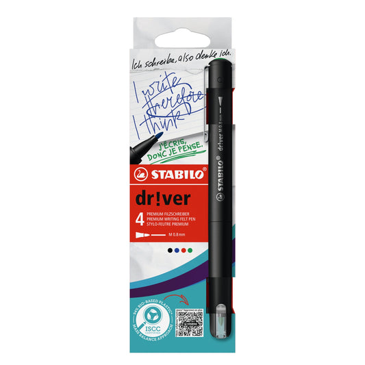 STABILO® Fasermaler dr!ver 0,8mm farbig sortiert 4 St./Pack.