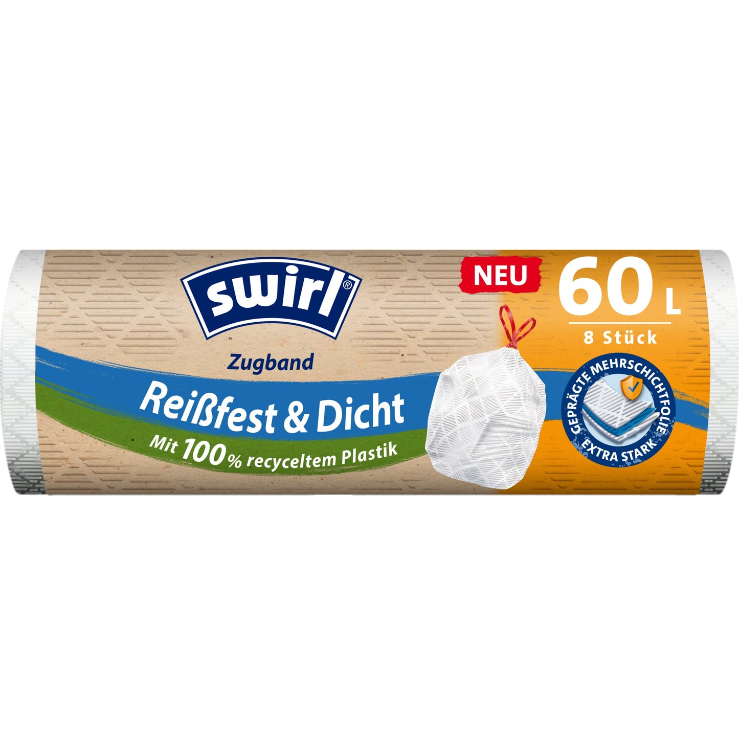 Swirl Müllbeutel 68 x 73 cm (B x H) 60l Plastik, 100 % recycelt weiß 8 St./Pack.