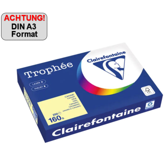 Clairefontaine Kopierpapier Trophée Color DIN A3 160g/m² elementar chlorfrei gebleicht, holzfrei gelb 250 Bl./Pack.
