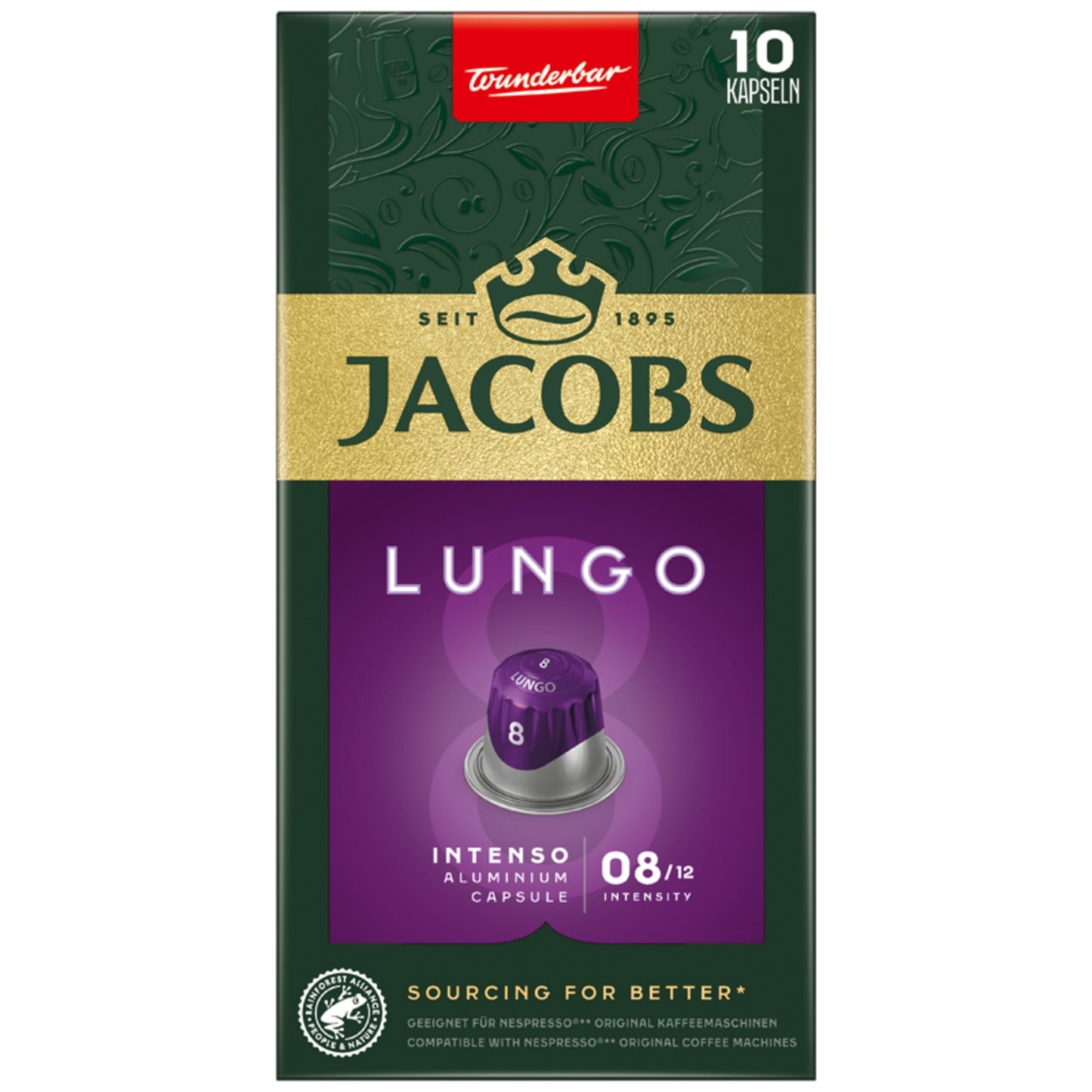 JACOBS Kaffeekapsel Lungo 8 Nespresso® Maschine Intenso Intensität: 8 10 x 5,2 g/Pack.