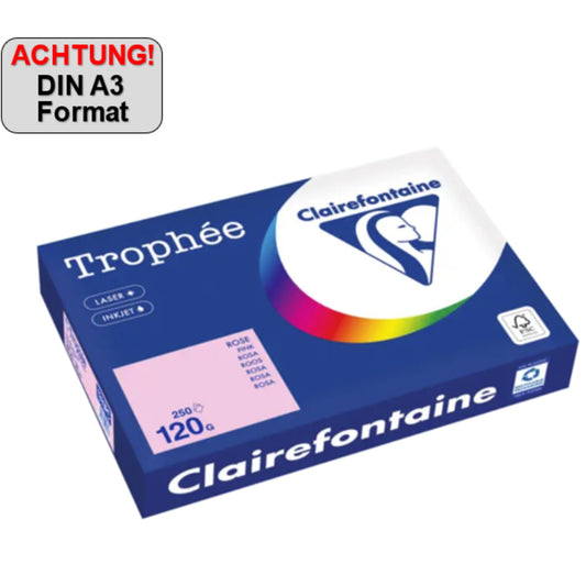 Clairefontaine Kopierpapier Trophée Color DIN A3 120g/m² elementar chlorfrei gebleicht, holzfrei rosa 250 Bl./Pack.