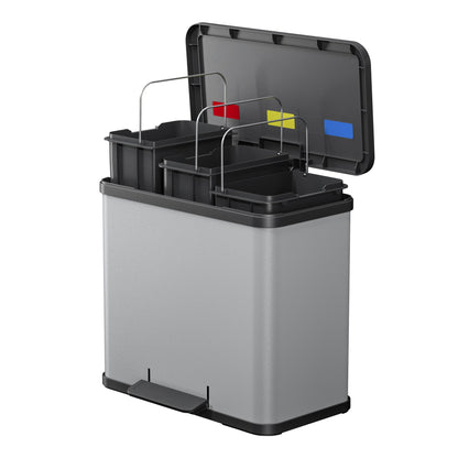 Hailo Tretabfalleimer Öko trio Plus L 47 x 43 x 34 cm (B x H x T) 3 x 9l Stahlblech hellgrau
