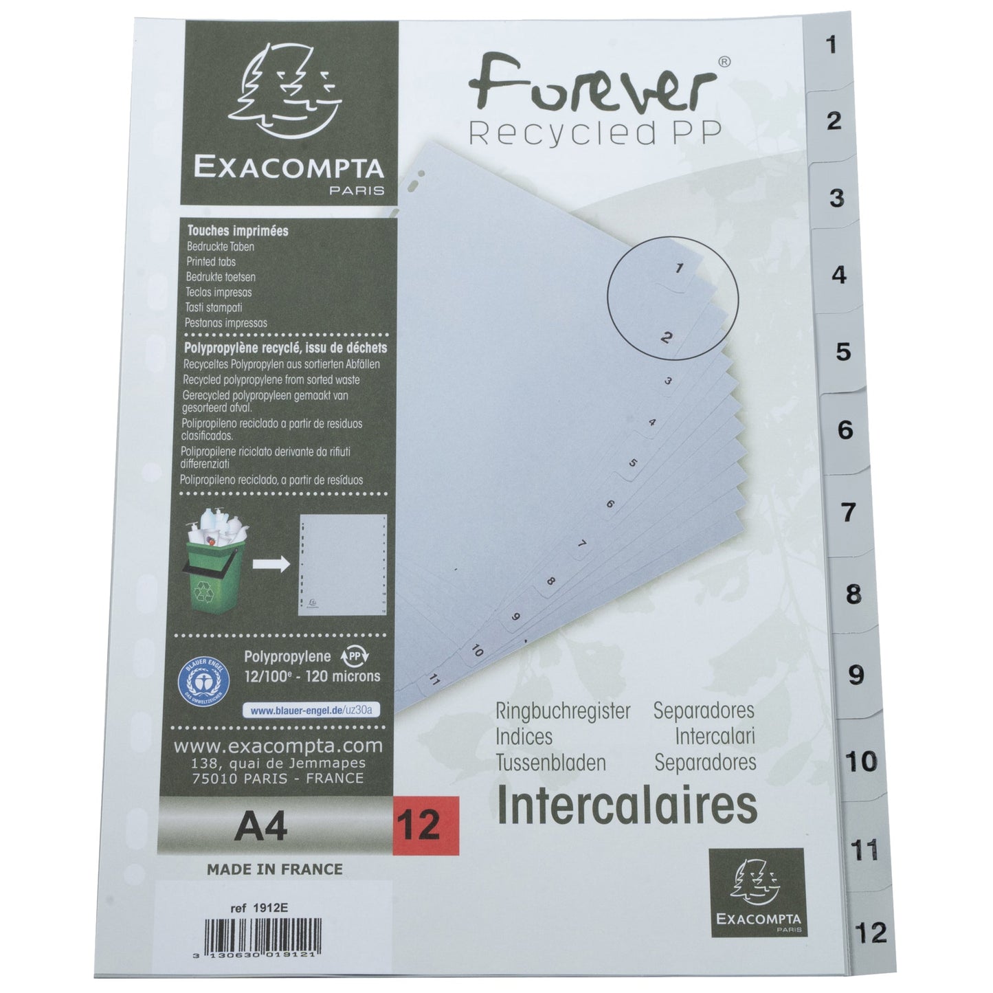 Exacompta Zahlenregister Forever® DIN A4 1-12 Polypropylen grau