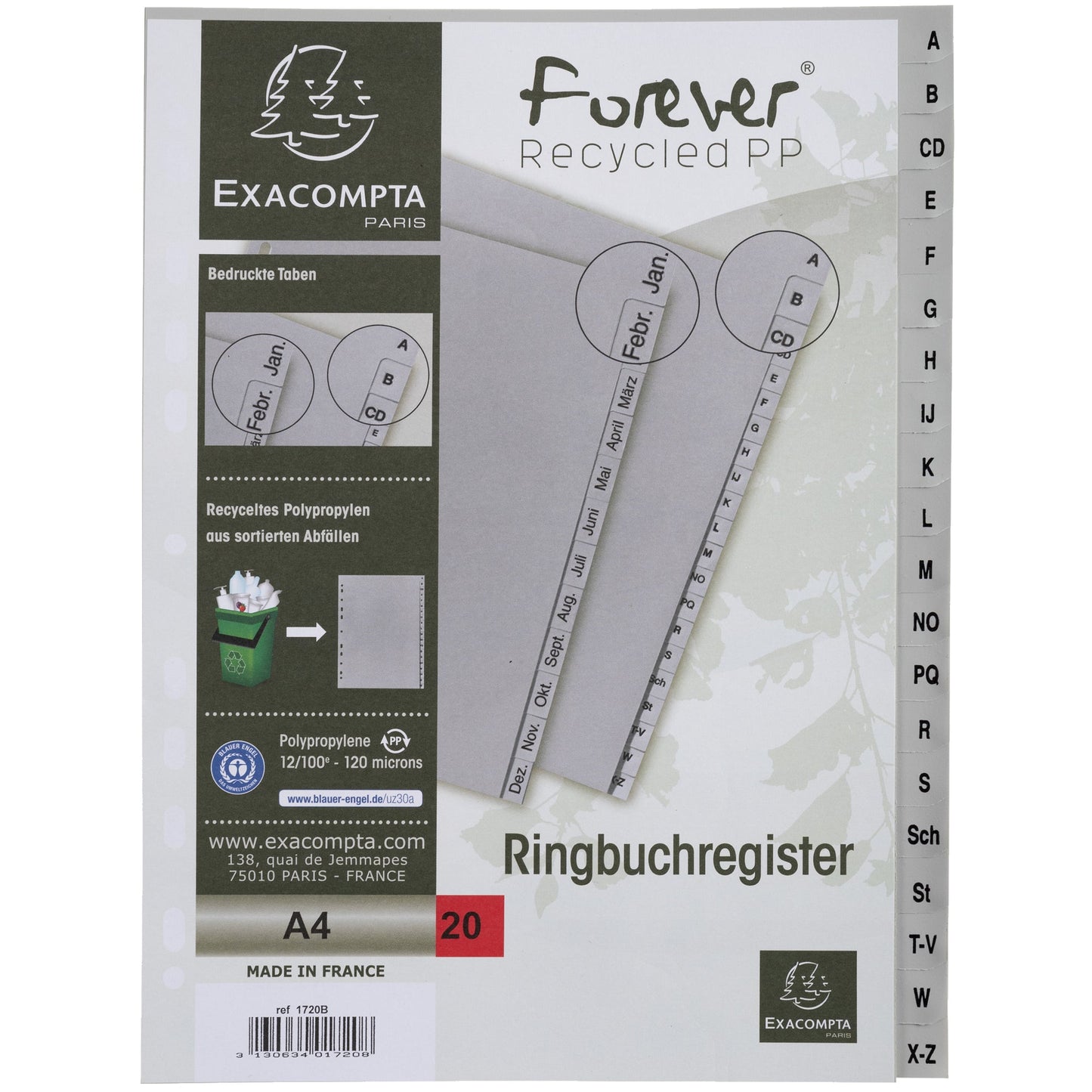 Exacompta A-Z Register Forever® DIN A4 Polypropylen grau 20 Registerblätter