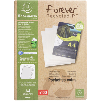 Exacompta Sichthülle Forever® DIN A4 120µm oben, rechts offen dokumentenecht Polypropylen, recycelt transparent genarbt 100 St./Pack.