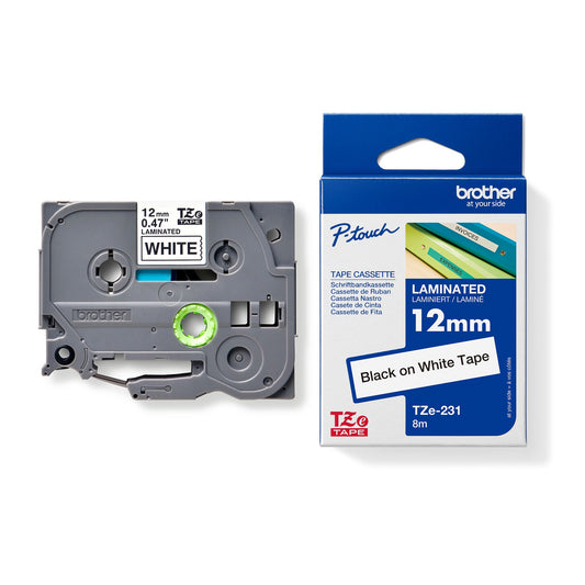 Brother Schriftbandkassette P-touch 12 mm x 8 m (B x L) weiß schwarz