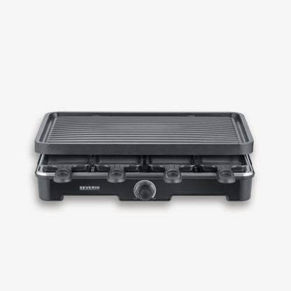 SEVERIN Raclette Grill 9670 Maße: 42 x 12 x 28 cm (B x H x T) Maße der Grillfläche: 42 x 26 cm (B x T) 1.400W inkl. 8 Pfännchen, 8 Spatel Kunststoff