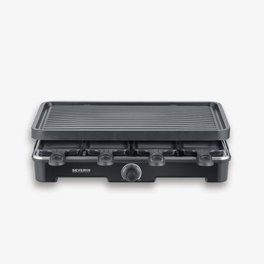 SEVERIN Raclette Grill 9670 Maße: 42 x 12 x 28 cm (B x H x T) Maße der Grillfläche: 42 x 26 cm (B x T) 1.400W inkl. 8 Pfännchen, 8 Spatel Kunststoff