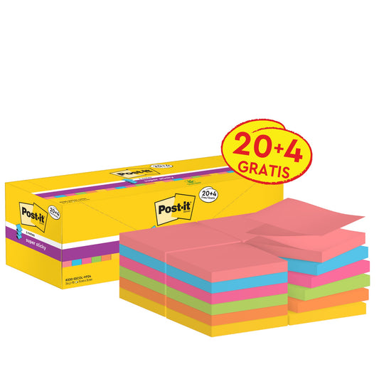 Post-it® Haftnotiz Super Sticky Z-Notes Promotion 76 x 76 mm (B x H) farbig sortiert 90 Bl./Block 20 Block/Pack.