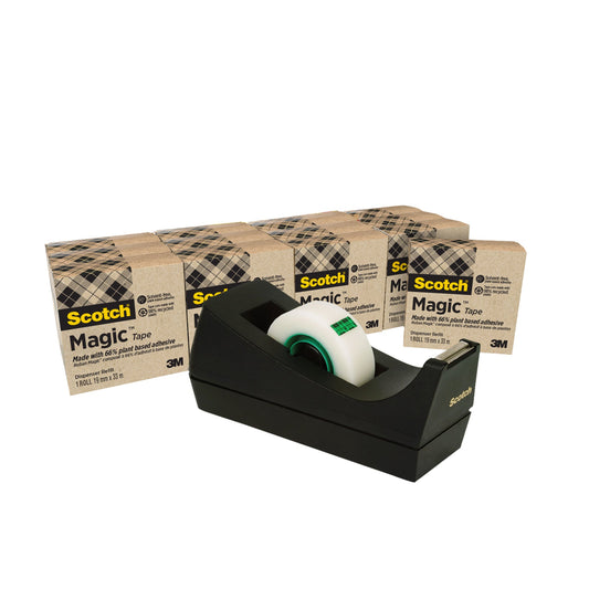 Scotch® Tischabroller Promotion 19 mm x 33 m (B x L) inkl. 14 Rollen Scotch® MagicT Klebefilm - Hergestellt aus pflanzlichen Materialien, 19 mm x 33 m (B x L) mit Lösungsmittel schwarz
