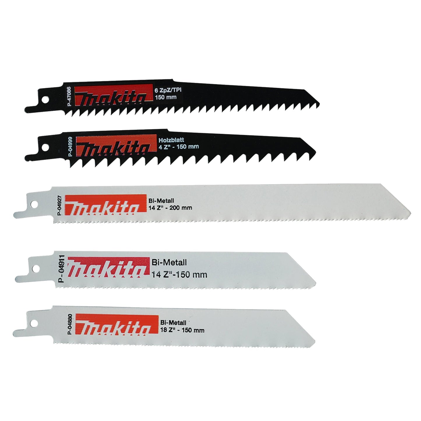 Makita® Sägeblatt P-83967 Reciprosäge 5 Sägeblätter (4 x 150 mm, 1 x 200 mm) Bimetall 5 St./Pack.