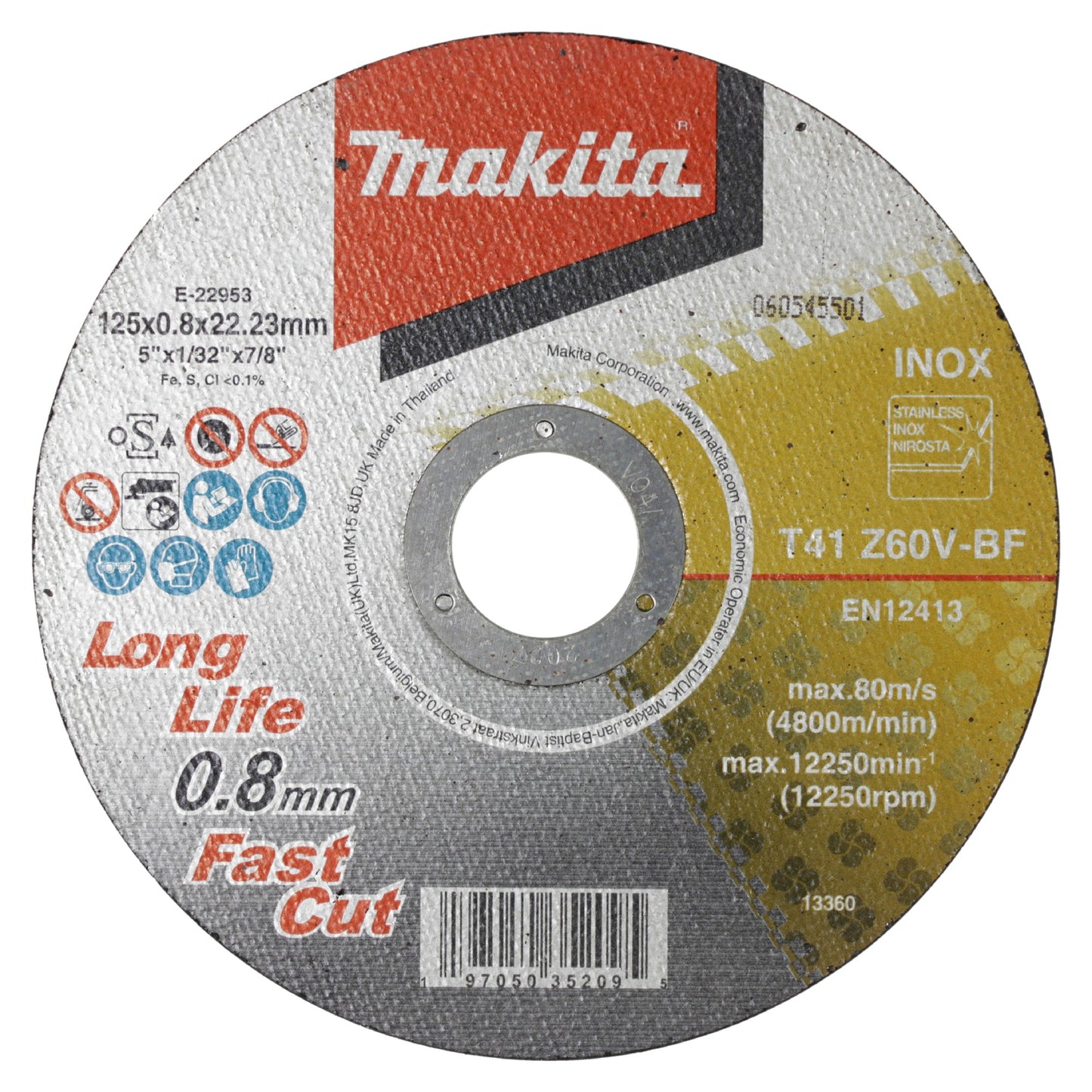 Makita® Zubehör Schleifgeräte INOX Trennscheibe 125mm 0,8mm Z60V 12 St./Pack.