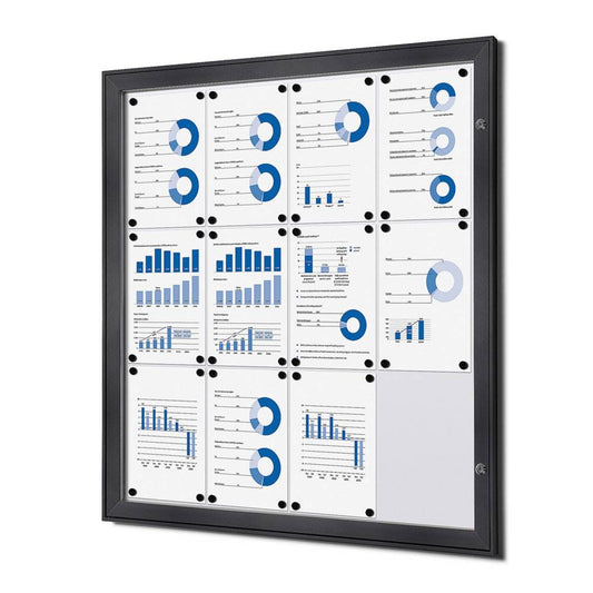 Showdown® Displays Schaukasten Innenbereich, regengeschützter Außenbereich 96,1 x 100,4 x 2,3 cm (B x H x T) 12 x DIN A4 mit Schloss Aluminium anthrazit