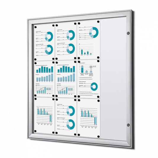 Showdown® Displays Schaukasten Innenbereich, regengeschützter Außenbereich 96,1 x 100,4 x 2,3 cm (B x H x T) 12 x DIN A4 mit Schloss Aluminium silber