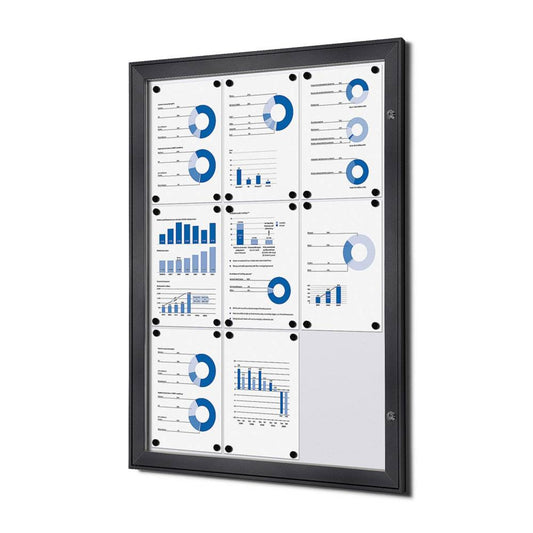 Showdown® Displays Schaukasten Innenbereich, regengeschützter Außenbereich 74,1 x 100,4 x 2,3 cm (B x H x T) 9 x DIN A4 mit Schloss Aluminium schwarz