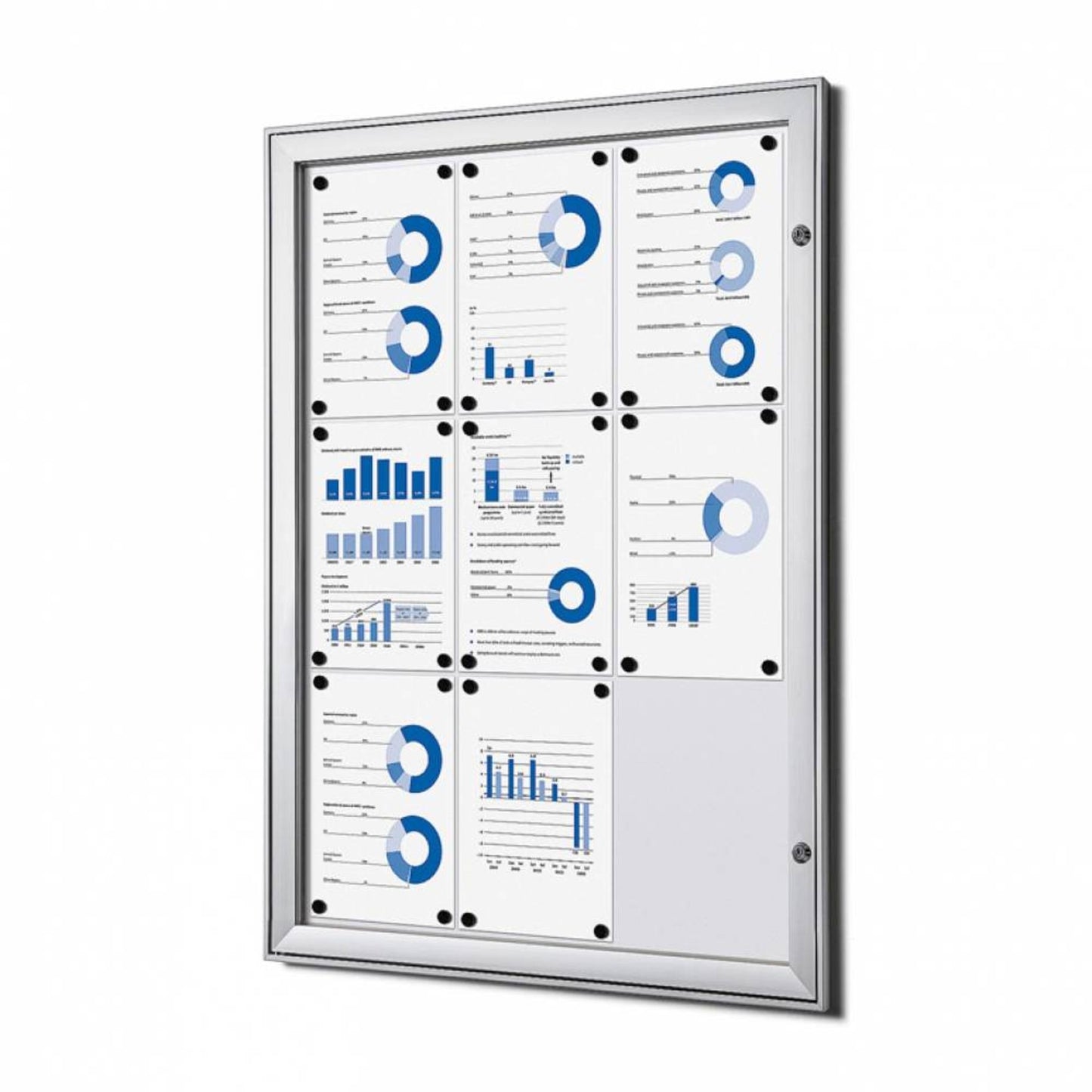 Showdown® Displays Schaukasten Innenbereich, regengeschützter Außenbereich 74,1 x 100,4 x 2,3 cm (B x H x T) 9 x DIN A4 mit Schloss Aluminium silber