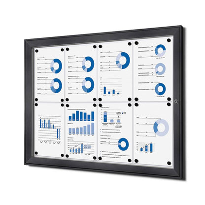 Showdown® Displays Schaukasten Innenbereich, regengeschützter Außenbereich 96,1 x 69,6 x 2,3 cm (B x H x T) 8 x DIN A4 mit Schloss Aluminium schwarz